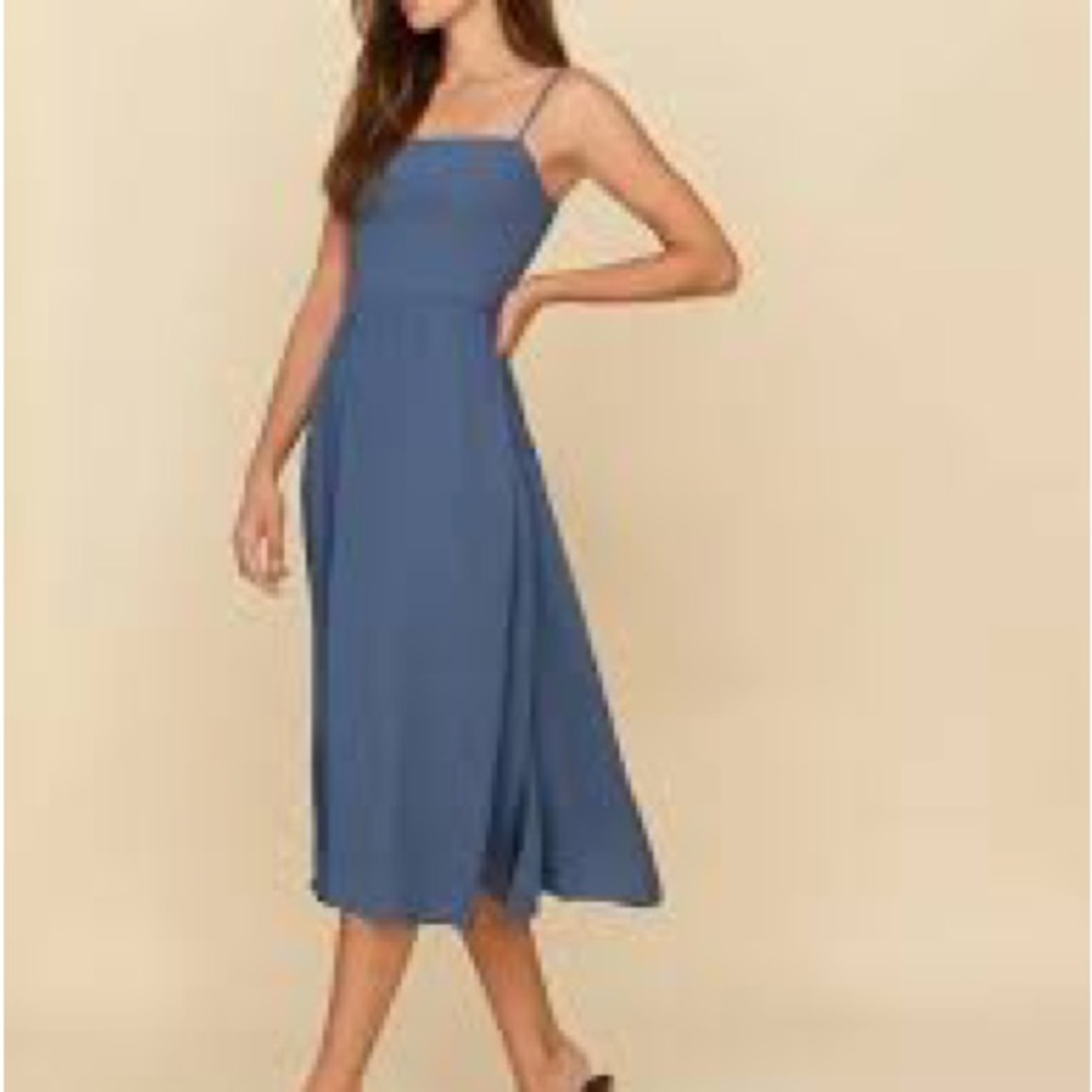 Reformation Rosehip dress in morning glory blue